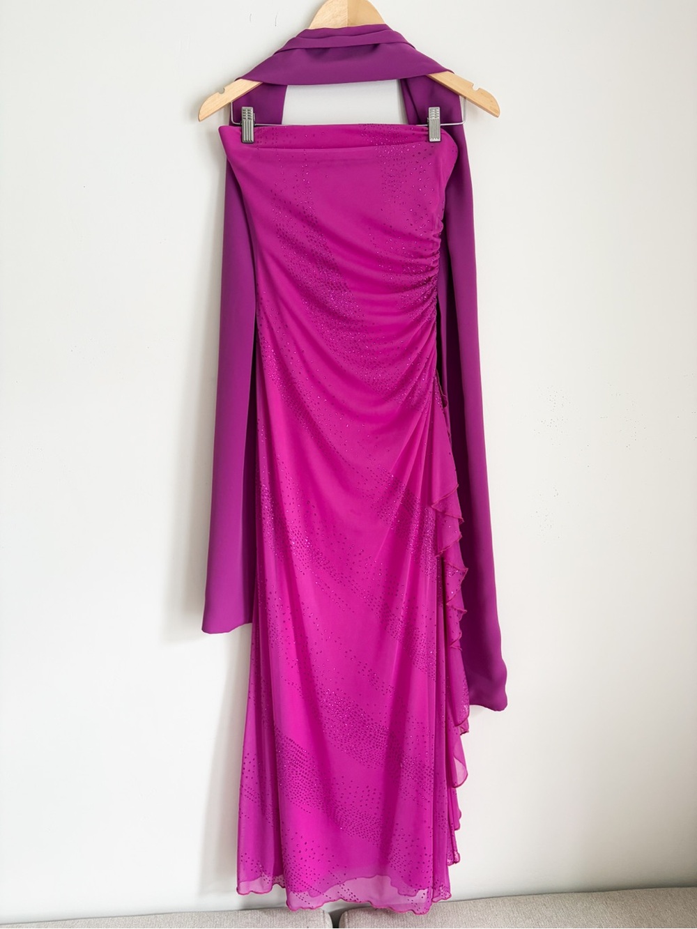 Vintage Mariposa Strapless Fuchsia Evening Gown with Scarf, Size Small - Picture 7 of 9